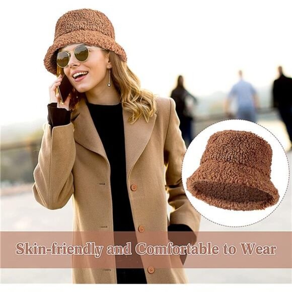 3 Pieces Women\'s Winter Fuzzy Bucket Hat main image 4